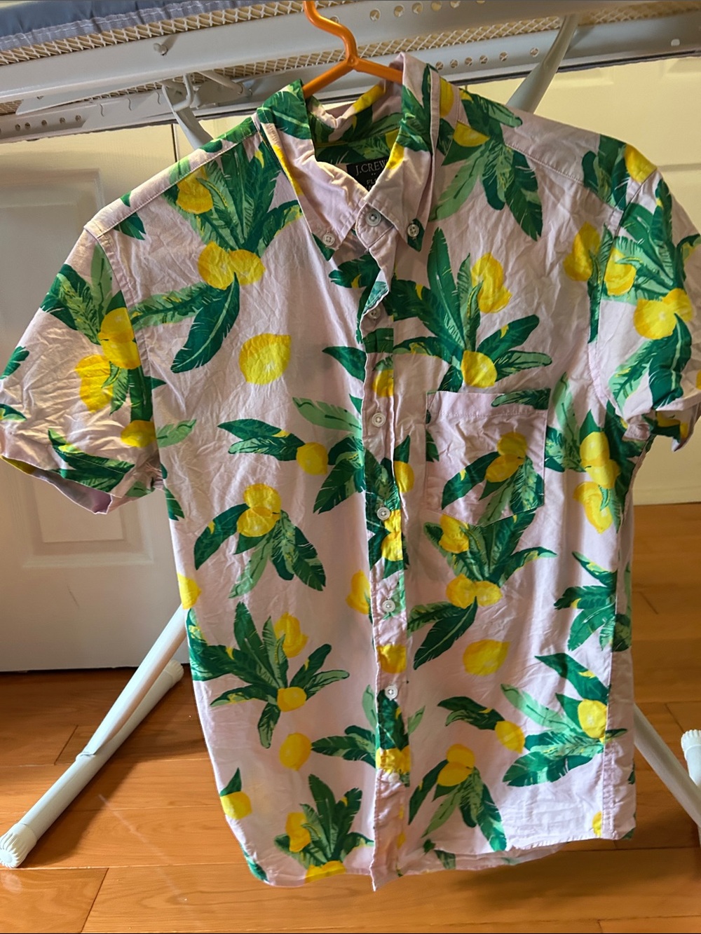 J. Crew Pink Short-Sleeve Lemon Print Button-Down Shirt